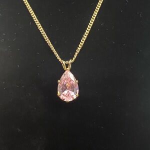 Macy's Gold Necklace with sparkling Pink Teardrop Pendant